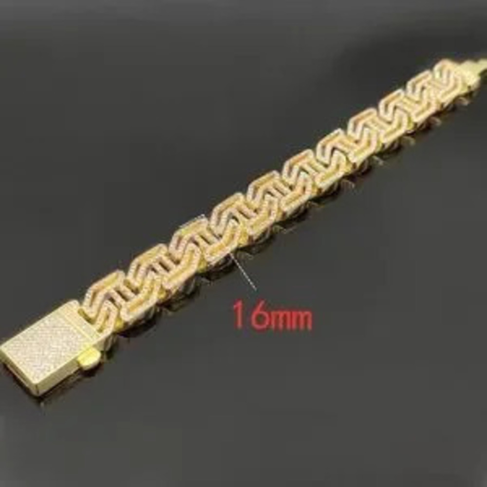 18K Gold Plated Ice Micro Pave Geometrical Cuban Link Streetwear Chunky Bracelet